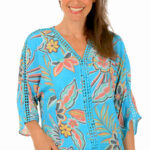 Tropical Diamond Crochet Blouse Vivid Blue / Multi - Zac & Rachel