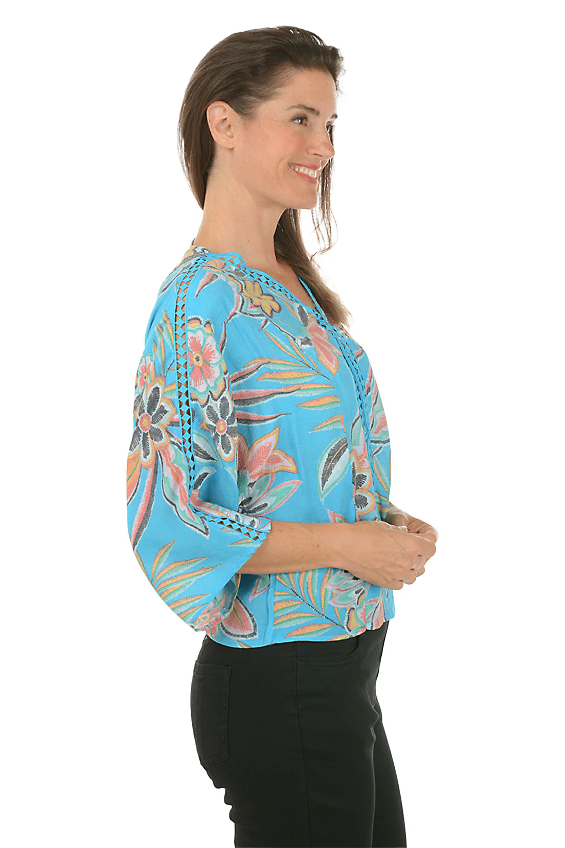 Tropical Diamond Crochet Blouse Vivid Blue / Multi - Zac & Rachel - Image 2